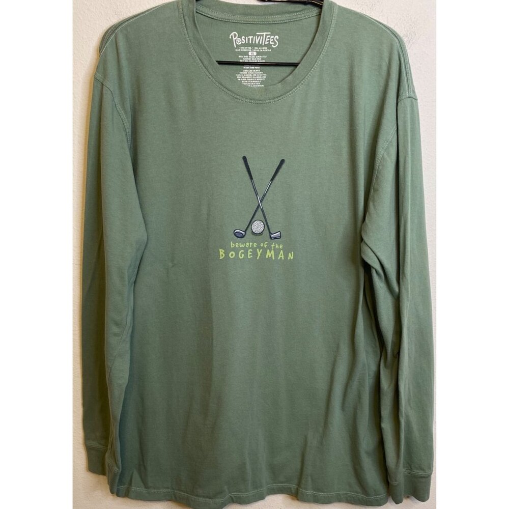 Positivitees Long Sleeve T Shirt Size  XL GOLF Beware of the Bogeyman Green